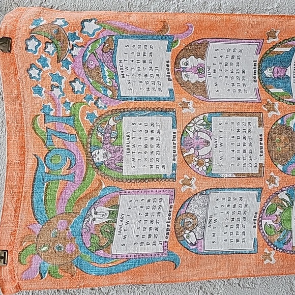 Vintage Rare 1971 Astrology Zodiac Calendar Linen Tea Towel - Picture 4 of 9